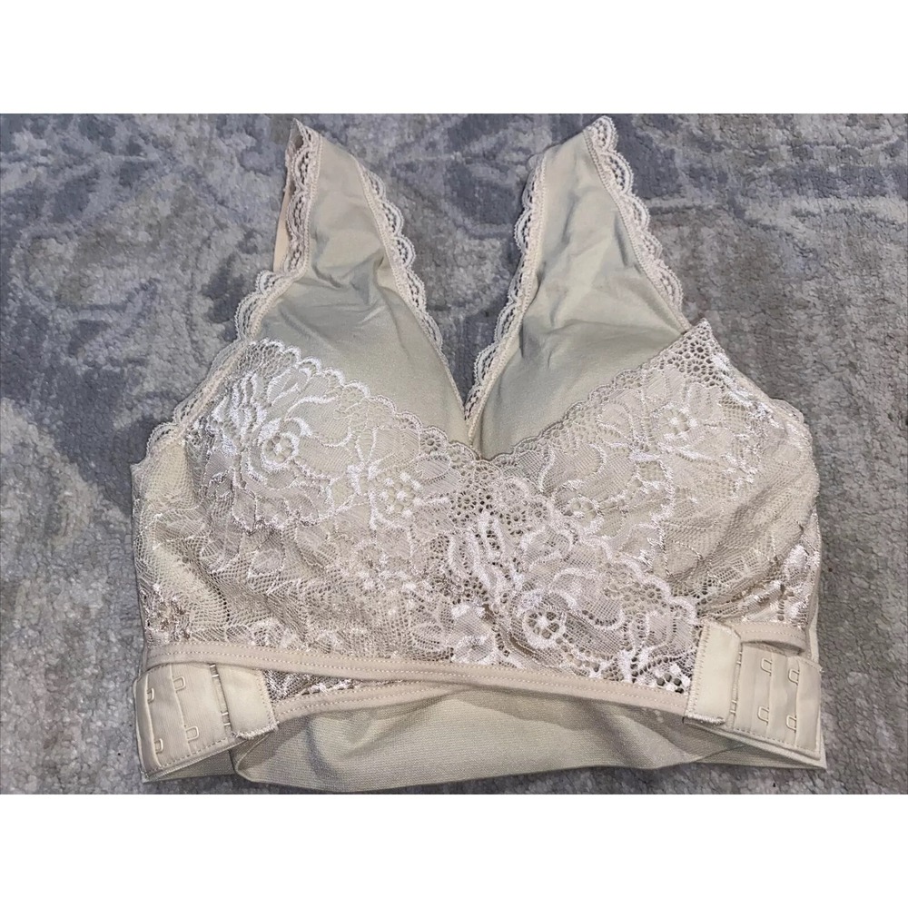 Cara Mia Womans Size Large Beige Criss Cross Comfort‎ Lift Support Bra